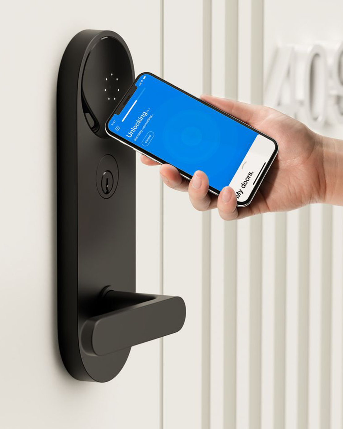 Smart access locks at luxury apartments in Halstead Salem Station