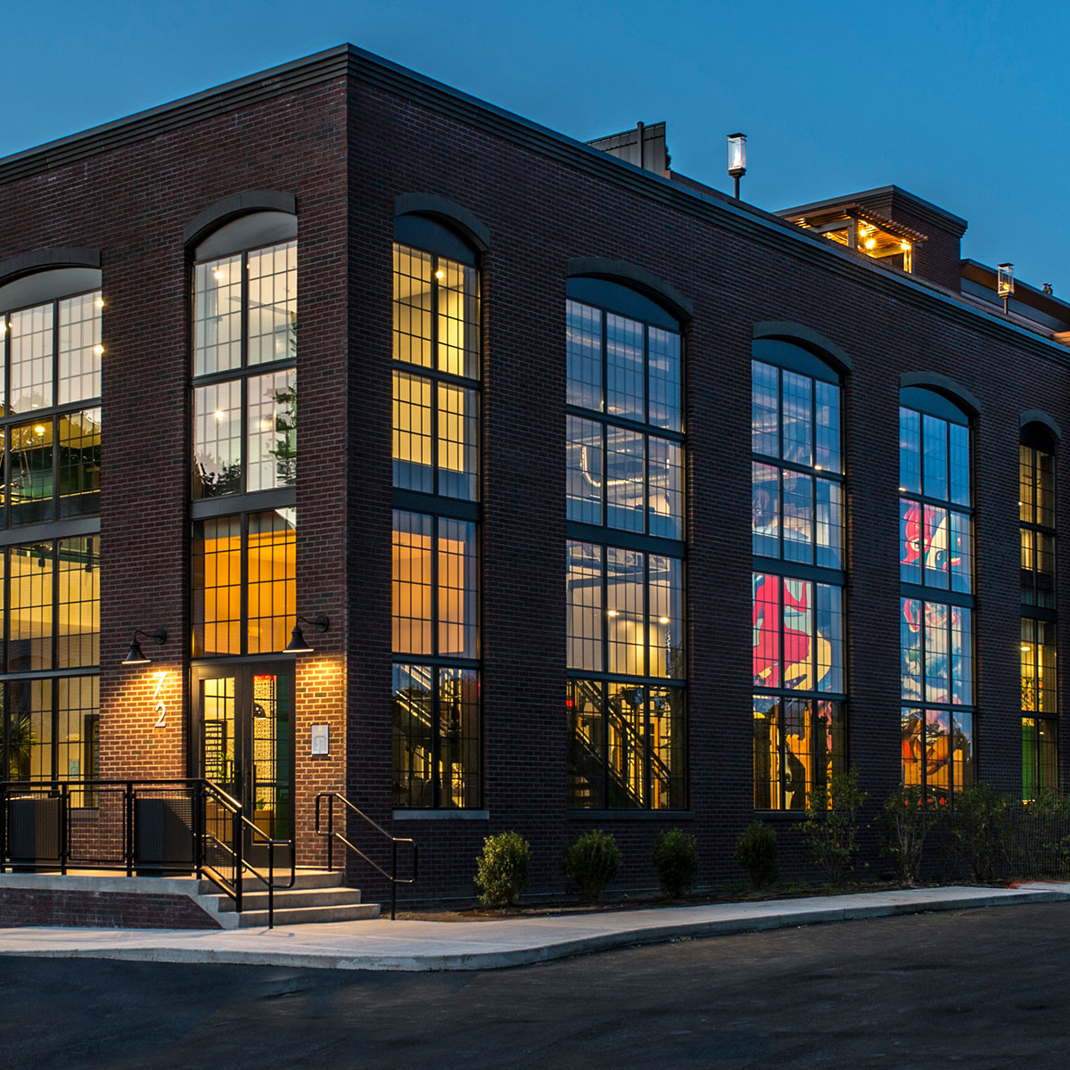 Exterior view of Halstead Salem Station building at night