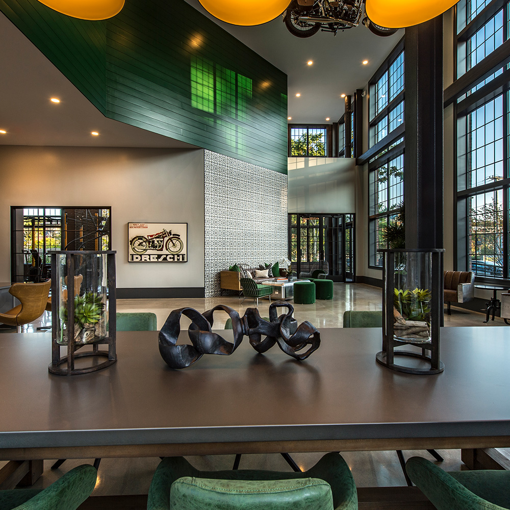 Business center with curated art and decor at Halstead Salem Station