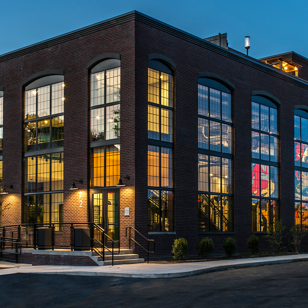 Exterior view of Halstead Salem Station building at night