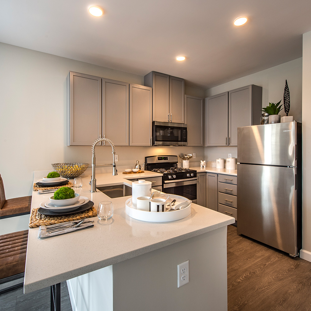 Kitchen with microwave, fridge, dishwasher and plenty of storage at Halstead Salem Station