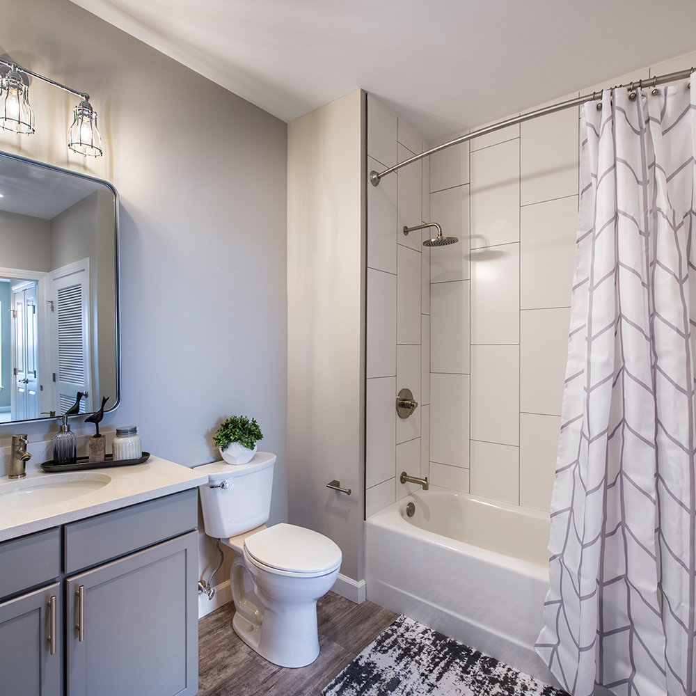 Luxury bathroom with full tub in unit at Halstead Salem station apartments