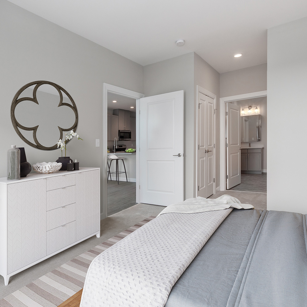 Spacious bedroom off the living room in luxury apartment complex, Halstead Salem Station