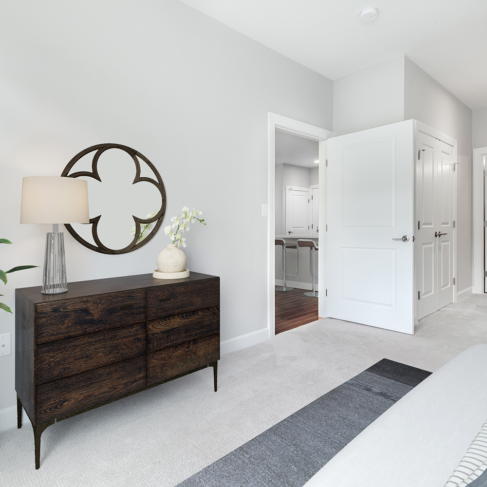 Spacious bedroom off the living room in luxury apartment complex, Halstead Salem Station